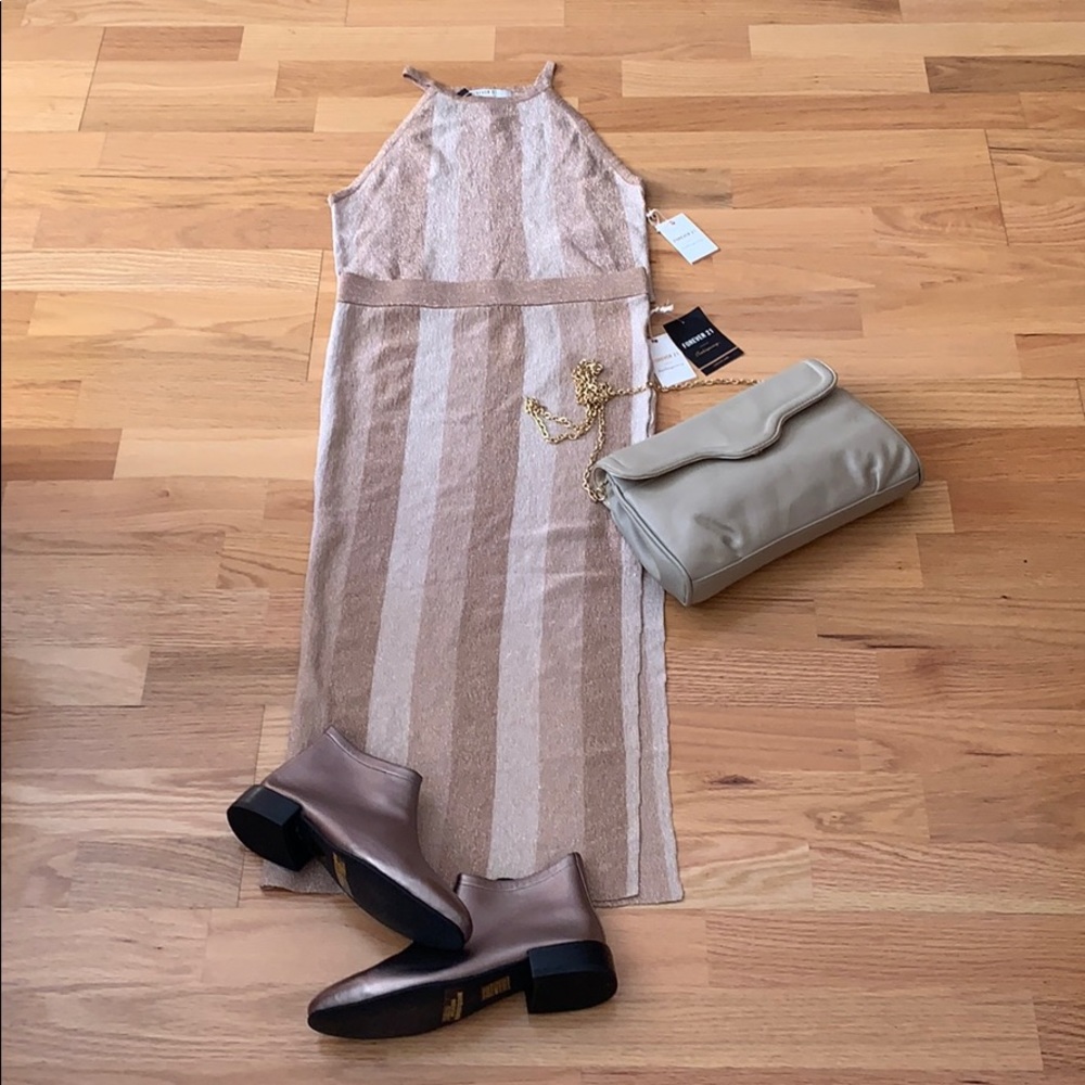 📍FIRM📍NWT 2PC Knit set Skirt&Top Gold ✨ metallic champagne 🌟 - Picture 15 of 16
